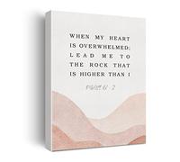 Bible Verse Watercolor Canvas Print Decor When My Heart is Overwhelmed Psalm 61 : 2 Wall Painting Modern Home Posters Artwork Decoration 12”X15” (Framed)…