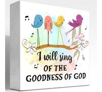 Bible Verse Wood Sign Desk Decor,I will Sing of the Goodness of God Christian Wood Block Signs,Religious Wood Plaque Signs Decor,Scripture Decor for Desk Shelf Tabletop Decoration Home Office