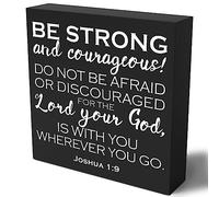Bible Verse Wooden Box Sign Plaque Be Strong and Courageous Do Not Be Afraid Wood Box Sign Rustic Art Home Office Shelf Desk Decor 5 x 5 x 1 Inches
