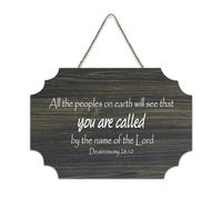 Bible Verse Wooden Sign,All The Peoples on Earth Will See That You Are Called by The Name of The Lord Farmhouse Wood Sign Wall Art Hanging Craft Plaque for Office Door Wall Home Decor 6x10in