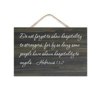 Bible Verse Wooden Sign Hebrews 13:2 Do Not Forget to Show Hospitality to Strangers Wood Wall Sign Farmhouse Wall Art Decor Sign For Living Room Bedroom Home Decor Housewarming Gifts 8x12in