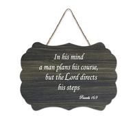 Bible Verse Wooden Sign,in His Mind A Man Plans His Course But The Lord Directs His Steps Proverbs 16:9 Farmhouse Wood Sign Wall Art Hanging Craft Plaque for Office Door Wall Home Decor 6x10in