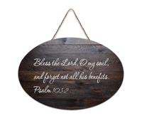 Bible Verse Wooden Sign,Psalm 103:2 Bless The Lord, O My Soul, And Forget Not All His Benefits Farmhouse Wood Sign Wall Art Hanging Craft Plaque for Office Door Wall Home Decor 6x10in