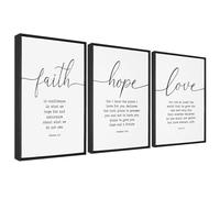 Bible Verses 3 Piece Canvas Wall Art Decor Framed Wall Art Ready to Hang Faith Hope and Love Wall Art for Living Room Large Size Christian Art Religious Quotes Wall Decor Love Wall Art Prints 12x16