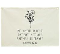 Bible Verses Banner Wall Decor Flag Sign Art Gifts for Baby Present Shower Baby Boy Girl Kid Nursery Bedroom Playroom Front Door-New Home Christmas Gift-Be Joyful in Hope Patient-28.5×20 inch