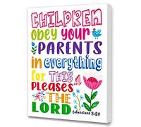 Bible Verses Canvas Wall Art for Kids, Children Obey Your Parents in the Lord - Christian Religious Canvas Wall Art for Nursery/Classroom/Bedroom