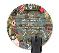 Bible Verses Scripture Quotes Proverbs 3-5 Round Mouse Pad, Trust in The Lord with All Your Heart Mouse Pads Vintage Old Floral Wood Design Mat