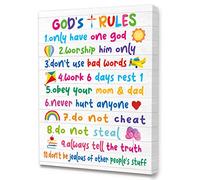 Bible Verses Wall Art for Kids, God's Rules Colorful Rainbow Art Print, Christian Religious Gifts, Ready to Hang for Nursery/Classroom/Bedroom Decor 12" x 15"