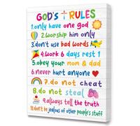 Bible Verses Wall Art for Kids, God's Rules Colorful Rainbow Art Print, Christian Religious Gifts, Ready to Hang for Nursery/Classroom/Bedroom Decor 12" x 15"