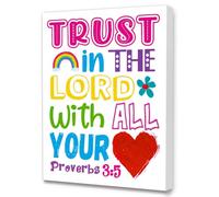 Bible Verses Wall Art for Kids - Trust in The Lord Scripture Canvas - Christian Religious Gifts - Ready to Hang for Nursery/Classroom/Bedroom Decor 12" x 15"
