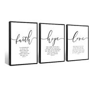 Bible Verses Wall Decor 3 Pieces Scripture Quotes Canvas Wall Art Faith Hope Love Scripture Posters Prints Christian Artwork Pictures for Living Room Bedroom Decoration 12x16 Inch Framed
