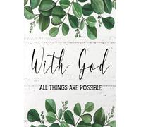 Bible verses with God everything is possible desk, rustic style religious metal tin plaque for Christian home interior wall decor art 12x8 inches