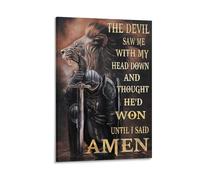 Bible Wall Art Jesus Poster Wall Art The Devil Saw Me with My Head Down And Thought He'd Won Until I Said Amen Christian Warrior Poster Living Room Be