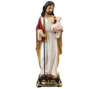 Biblegifts Jesus Good Shepherd Florentine Statue 5" (13 cm) Traditional Italian Design Resin Christ carrying Baby Lamb Gold Collection Boxed from