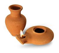 Biblical Clay Oil Lamp with Jar - Herodian Style Terra-Cotta Lamp - Handmade in The Holy Land - Ancient Replica from Archaeological Finds - Christian & Jewish Faith Artifact