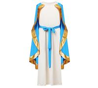 Biblical Costumes for Girls Christmas Virgin Mary Costume Includes Skirt with Cape White Headscarf and Belt Religious Saint Costumes M