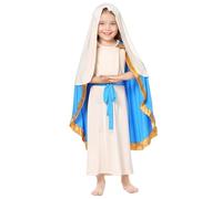Biblical Costumes for Girls Christmas Virgin Mary Costume Includes Skirt with Cape White Headscarf and Belt Religious Saint Costumes for Cosplay M