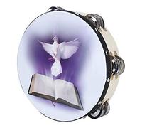 Biblical Double Row Tambourine Ergonomically Designed 25cm with Wooden Circle and Polyester Skin Easy to Hold for Dance Practice Rhythm Dance with Drums and Bells (20CM)