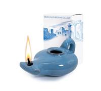 Biblical Herodian Oil Lamp with Handle - Blue Glazed Clay Replica in Gift Box with Scripture Card - Historical Christian & Judaica Decor