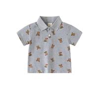 BIBOKAOKE Boys' Short-Sleeved Shirt with Bear All-Over Print - Bodycon Top with Button Placket and Lapel Collar | Cute Casual Shirt for Nursery and Walking
