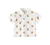 BIBOKAOKE Boys' Short-Sleeved Shirt with Bear All-Over Print - Bodycon Top with Button Placket and Lapel Collar | Cute Casual Shirt for Nursery and Walking