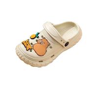 BIBOKAOKE Children's cheerful bathing shoes with colourful water pig badges and protective heel strap, cute mules for beach holidays and action-packed trips to the playground, Style#w03 Khaki, 11.5 UK