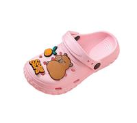 BIBOKAOKE Children's cheerful bathing shoes with colourful water pig badges and protective heel strap, cute mules for beach holidays and action-packed trips to the playground, Style#w04 Pink, 11 UK