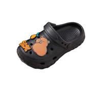 BIBOKAOKE Children's cheerful bathing shoes with colourful water pig badges and protective heel strap, cute mules for beach holidays and action-packed trips to the playground, Style#w01 Black, 11.5 UK