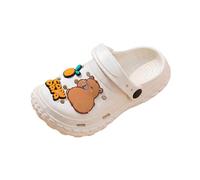 BIBOKAOKE Children's cheerful bathing shoes with colourful water pig badges and protective heel strap, cute mules for beach holidays and action-packed trips to the playground, Style#w05 White, 11.5 UK