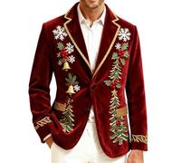 BIBOKAOKE Christmas Blazer Men's One Button Turndown Collar Christmas Jacket Cord Christmas Jackets Suit Jacket Leisure Suit Jacket Slim Fit Long Sleeve Jacket New Year's Eve Christmas Shirt, Style