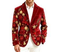 BIBOKAOKE Christmas Blazer Men's One Button Turndown Collar Christmas Jacket Cord Christmas Jackets Suit Jacket Leisure Suit Jacket Slim Fit Long Sleeve Jacket New Year's Eve Christmas Shirt, Style