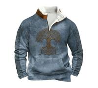 BIBOKAOKE Men's Pullover with Tree of Life Mandala - Vintage Medieval Viking Long Sleeve Shirt in Vintage Style Mystical Top with Nature Symbolism Nordic Mythology, Style#e05 Blue, XXL