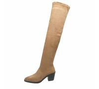 BIBOKAOKE Over-the-knee boots, women's high heels, high boots, long shaft boots, comfortable pointed winter boots, plain suede, women's boots, transition boots with block heel, Style J01 Beige, 5 UK