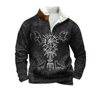 BIBOKAOKE Pullover Men's Sweat Jacket Without Hood Vintage Medieval Viking Long Sleeve Shirt Nordic Mythology Tops Half Zip Sweatshirt Warm Work Jumper Winter Jumper, XXL