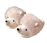 BIBOKAOKE Slippers Women's Winter Women Cute Home Plush Slippers Cartoon Hedgehog Warm Lining Fluffy Cosy Flat Non-Slip Sole Women's Shoes, White, 8.5 UK