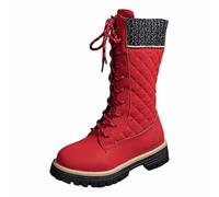 BIBOKAOKE Winter Boots Women's Lace-Up Boots Ankle Boots Flat Comfortable Boots Classic Women's Boots Half Height Boots Retro Knight Boots Non-Slip Western Boots Snow Boots, Style Q03 Red, 8.5 UK