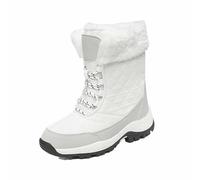 BIBOKAOKE Winter Boots Women's Non-Slip Snow Boots Warm Lined Winter Boots Waterproof Short Shaft Boots Slip On Boots Comfortable Outdoor Boots Platform Heel Lace-up Boots, Style Q02 White, 7 UK