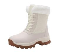 BIBOKAOKE Winter Boots Women's Non-Slip Snow Boots Waterproof Short Shaft Boots Women's Boots Warm Lined Winter Boots Comfortable Outdoor Boots Platform Heel Lace-up Boots, Style D02 White, 8.5 UK