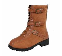 BIBOKAOKE Women's Boots with Heel Elegant Leather Ankle Boots Half Height Western Boots Comfortable Short Boots Snow Boots Cowboy Boots Leather Boots Lace-Up Boots Autumn Winter, Style A03 Yellow, 8.5