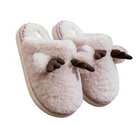BIBOKAOKE Women's Cute Soft Plush Reindeer Christmas Slippers Funny Non-Slip Hut Shoes Flat Christmas Slippers Home Shoes Winter Slippers Warm Slippers, Style C05 Pink, 4 UK