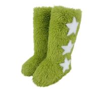 BIBOKAOKE Women's Fur Faux Fur Boots Winter Boots Comfortable Plush Flat Shoes Winter Warm Round Toe Suede Snow Boots Decorated With Love For Indoor Outdoor Use, Style X03 Green, 8.5 UK