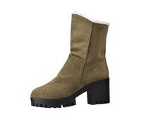 BIBOKAOKE Women's Snow Boots Platform Boots Non-Slip Abrasion Resistant Winter Boots Ankle Boots with Block Heel Waterproof Winter Boots Plush Warm Snow Boots Transition Boots, Style P01 Army Green