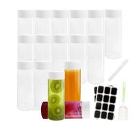 BiBOTLSFLY 16 Pack 400ml 13.6oz Plastic Juice Bottles with White Lids, Transparent Reusable Empty Drink Bottles Ideal for Water, Juice, Milk and Other Homemade Beverages