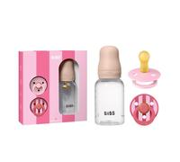 BIBS Baby Gift Set, with a 150 ml Baby Bottle and a 2-Pack of BIBS Colour Dummies, BPA Free Dummy Pacifier, Round Teat. Natural Rubber Latex, Designed in Scandinavia, Size 1 (0-6 Months), Blush