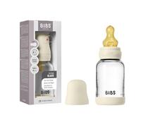BIBS Baby Glass Bottle. 120ml. Anti-Colic. Vented Round Natural Rubber Latex Nipple. Supports Natural Breastfeeding, Slow Flow, Complete Set - 120 ml, Ivory