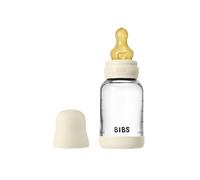 BIBS Baby Glass Bottle. 120ml. Anti-Colic. Vented Round Natural Rubber Latex Nipple. Supports Natural Breastfeeding, Slow Flow, Complete Set - 120 ml, Ivory