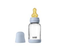 BIBS Baby Glass Bottle. 120ml. Anti-Colic. Vented Round Natural Rubber Latex Nipple. Supports Natural Breastfeeding, Slow Flow, Complete Set - 120 ml, Baby Blue