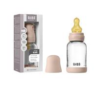 BIBS Baby Glass Bottle. 120ml. Anti-Colic. Vented Round Natural Rubber Latex Nipple. Supports Natural Breastfeeding, Slow Flow, Complete Set - 120 ml, Blush