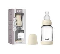 BIBS Baby Glass Bottle. 120ml. Anti-Colic. Vented Round Silicone Nipple. Supports Natural Breastfeeding, Slow Flow, Complete Set - 120 ml, Ivory