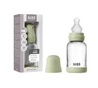 BIBS Baby Glass Bottle. 120ml. Anti-Colic. Vented Round Silicone Nipple. Supports Natural Breastfeeding, Slow Flow, Complete Set - 120 ml, Sage